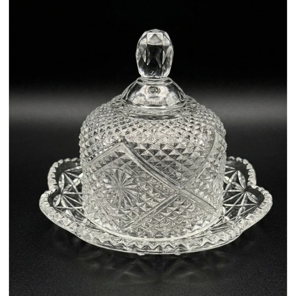 VTG 1973-74 Avon Butter Dish Cheese Ball w/Dome Lid Diamond Pattern Clear Glass